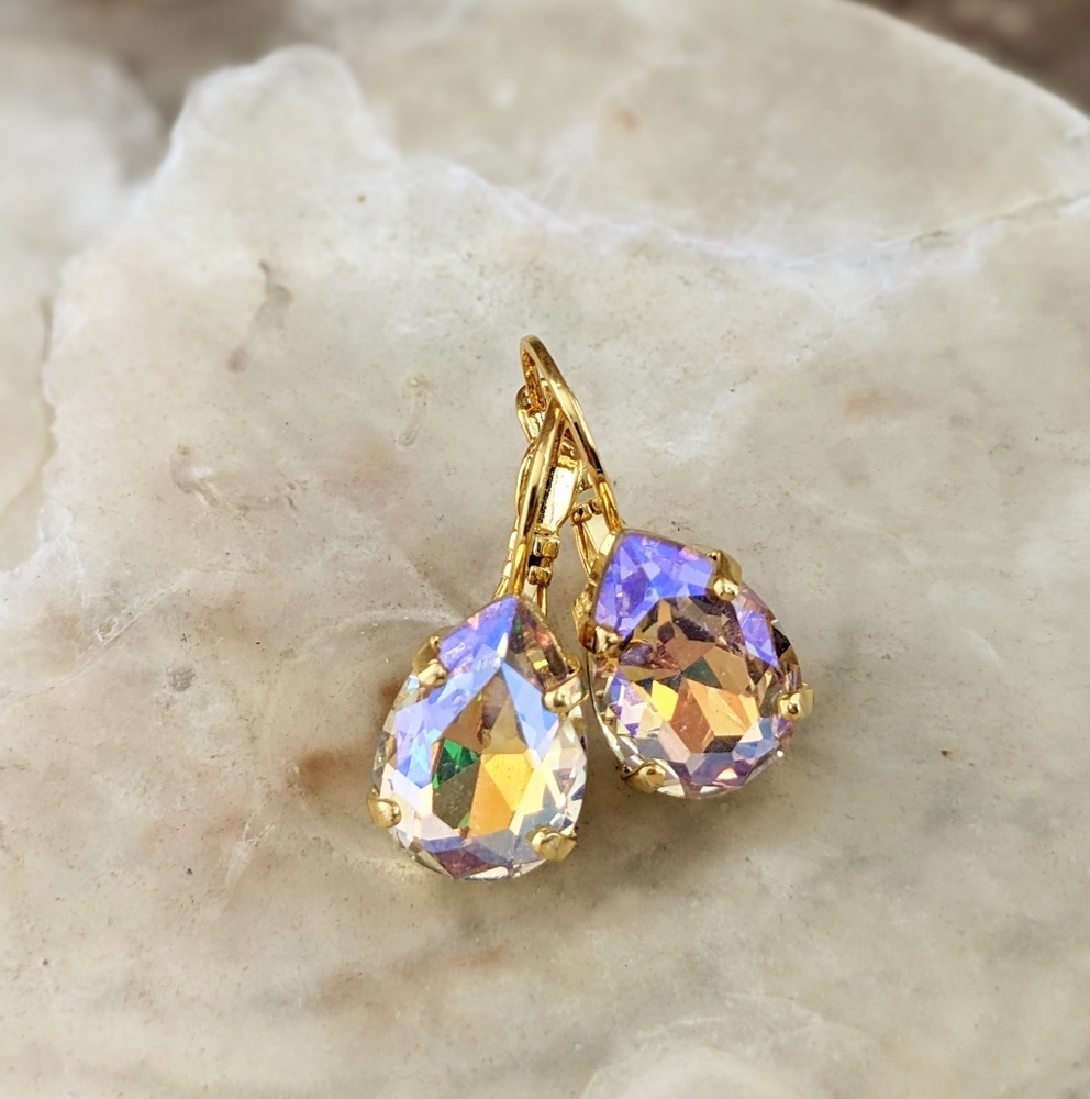 Swarovski Crystal Light Purple & Pink Sparkling AB In 18K Gold Plated  Earrings